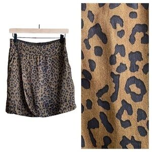Swildens Brown Black Satin Leopard Animal Print Faux Wrap Tulip Drape Skirt